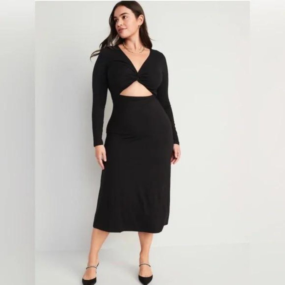 Old Navy Fit & Flare Twist-Front Cutout Midi Dress for Women New - Picture 4 of 7